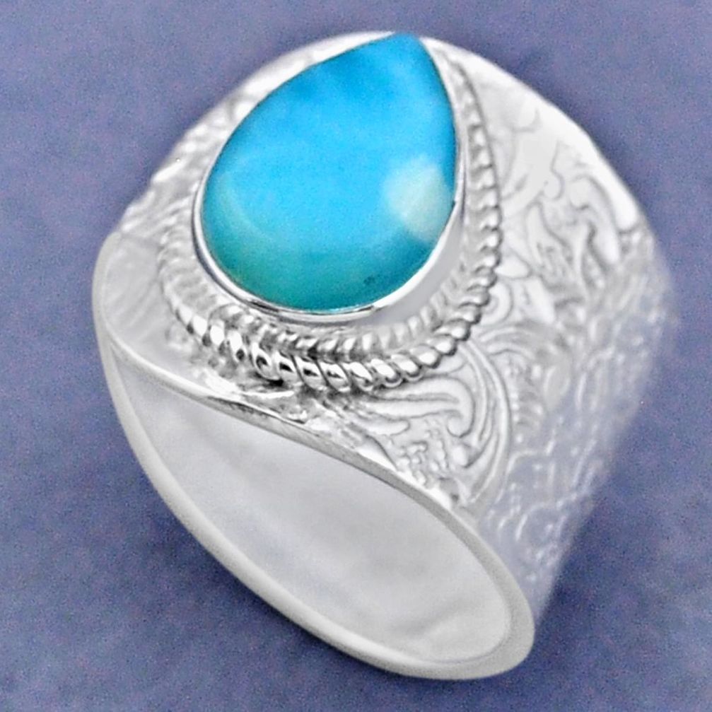 5.53cts natural blue larimar 925 sterling silver adjustable ring size 9.5 r63361