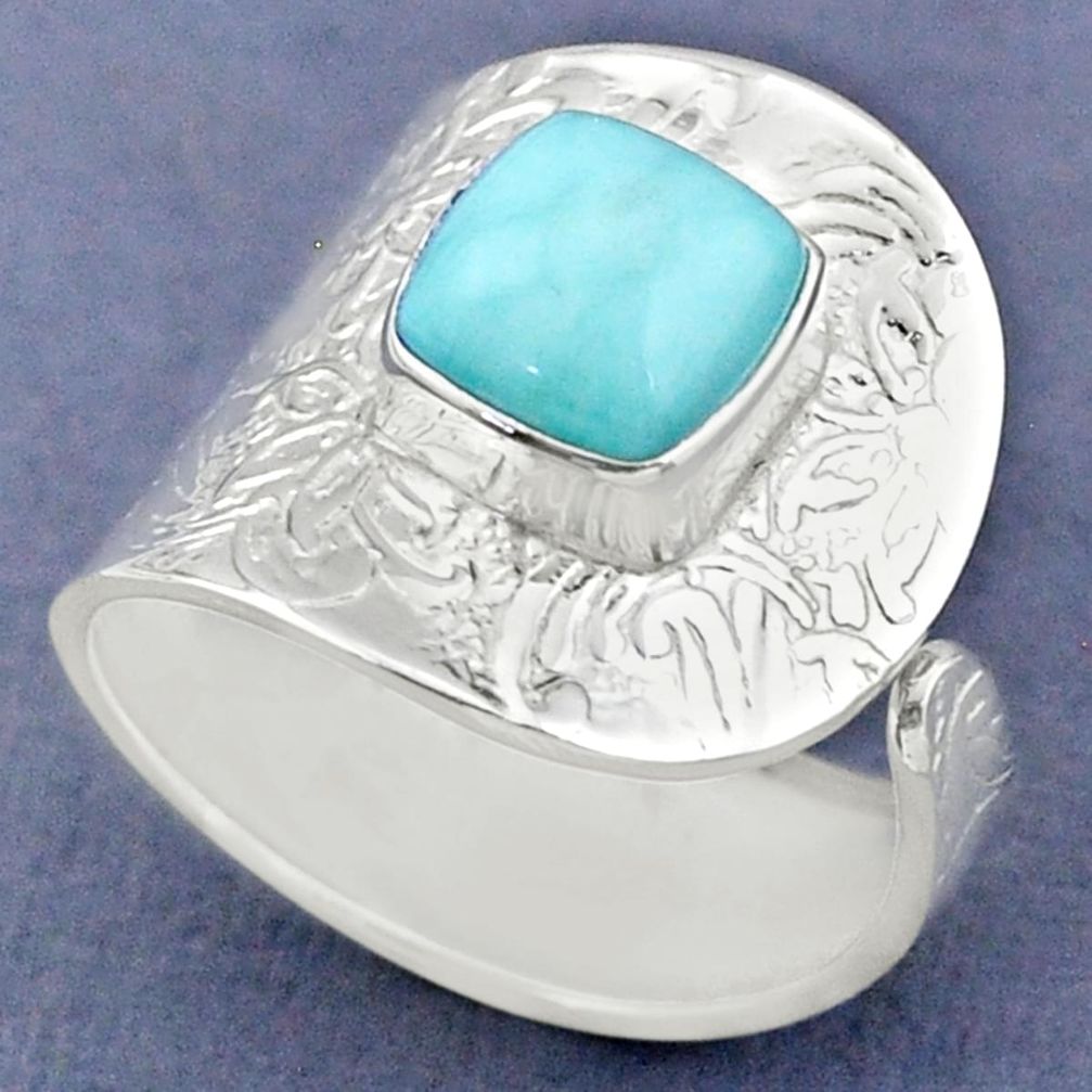 3.28cts natural blue larimar 925 sterling silver adjustable ring size 8.5 r63381