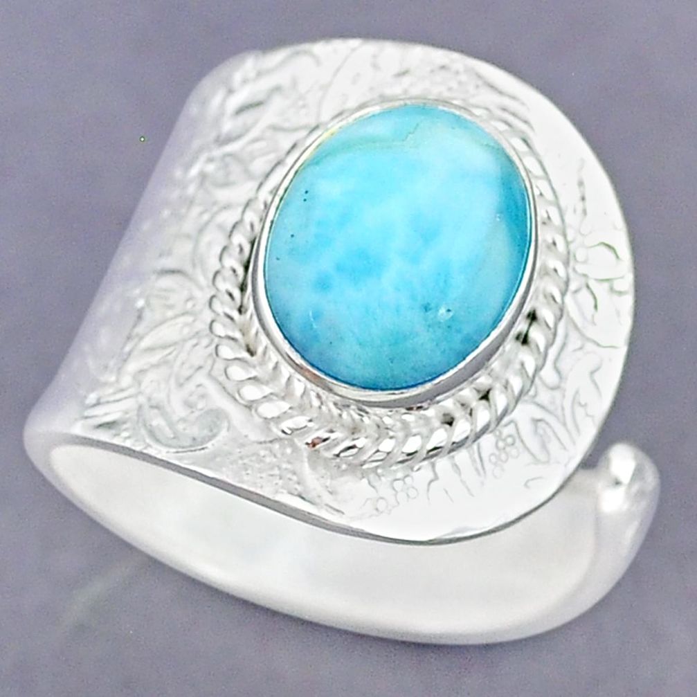 5.31cts natural blue larimar 925 sterling silver adjustable ring size 8.5 r90558