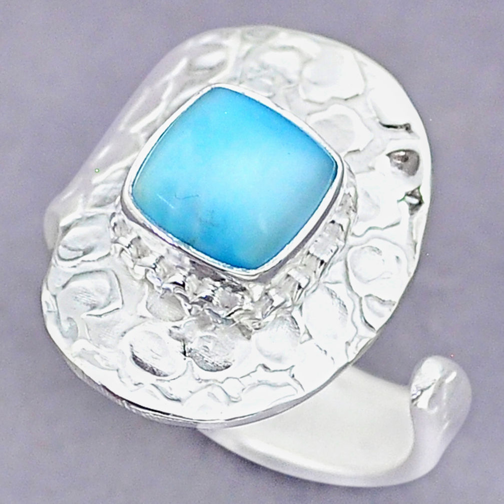 3.17cts natural blue larimar 925 sterling silver adjustable ring size 8.5 r90640