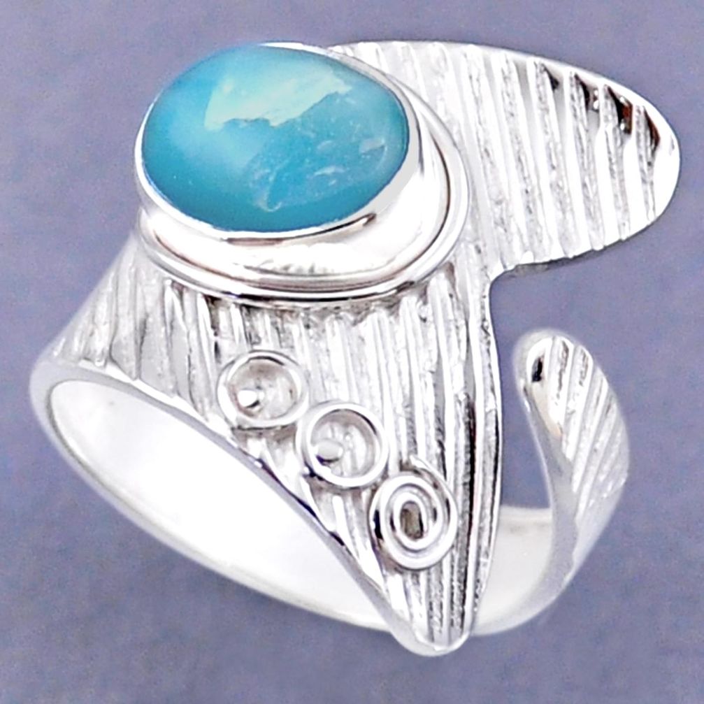 5.30cts natural blue larimar 925 sterling silver adjustable ring size 10 r54849