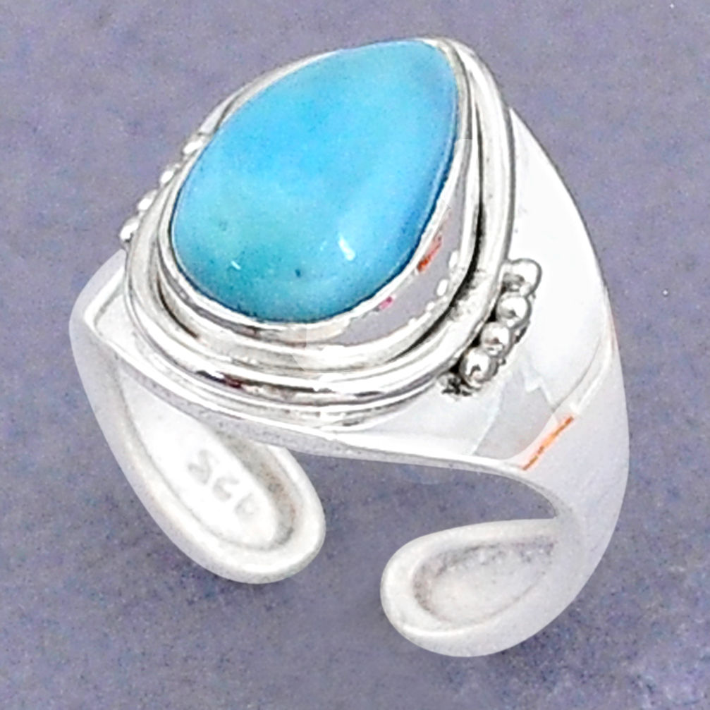 3.91cts natural blue larimar 925 sterling silver adjustable ring size 5 t8643
