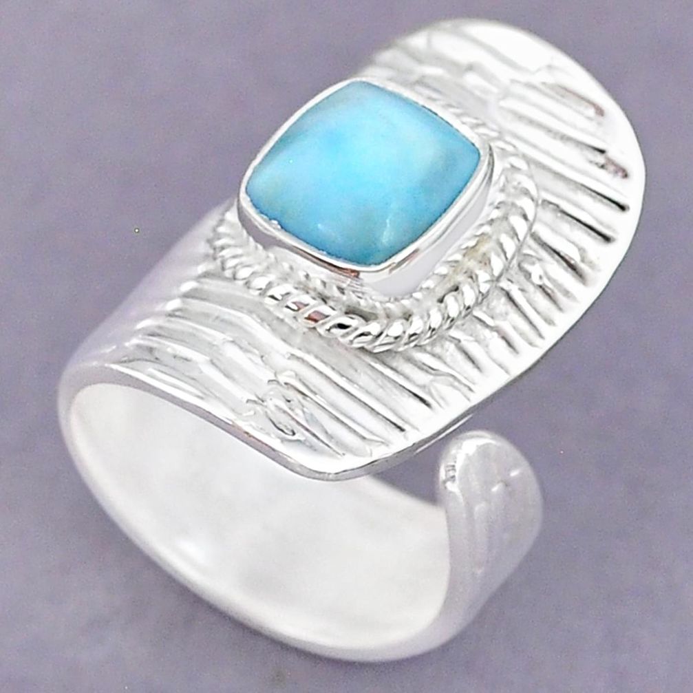 3.27cts natural blue larimar 925 sterling silver adjustable ring size 6 r90614