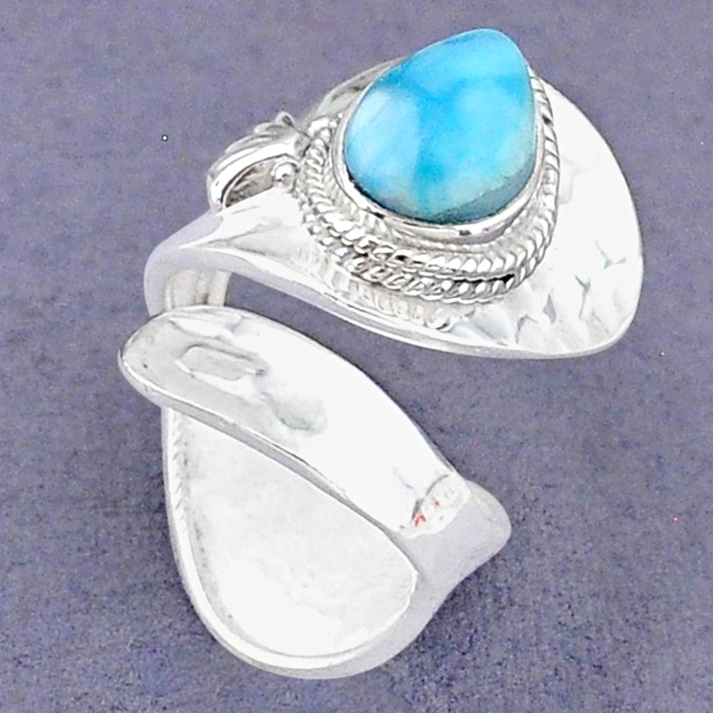 2.81cts natural blue larimar 925 sterling silver adjustable ring size 6 t8622