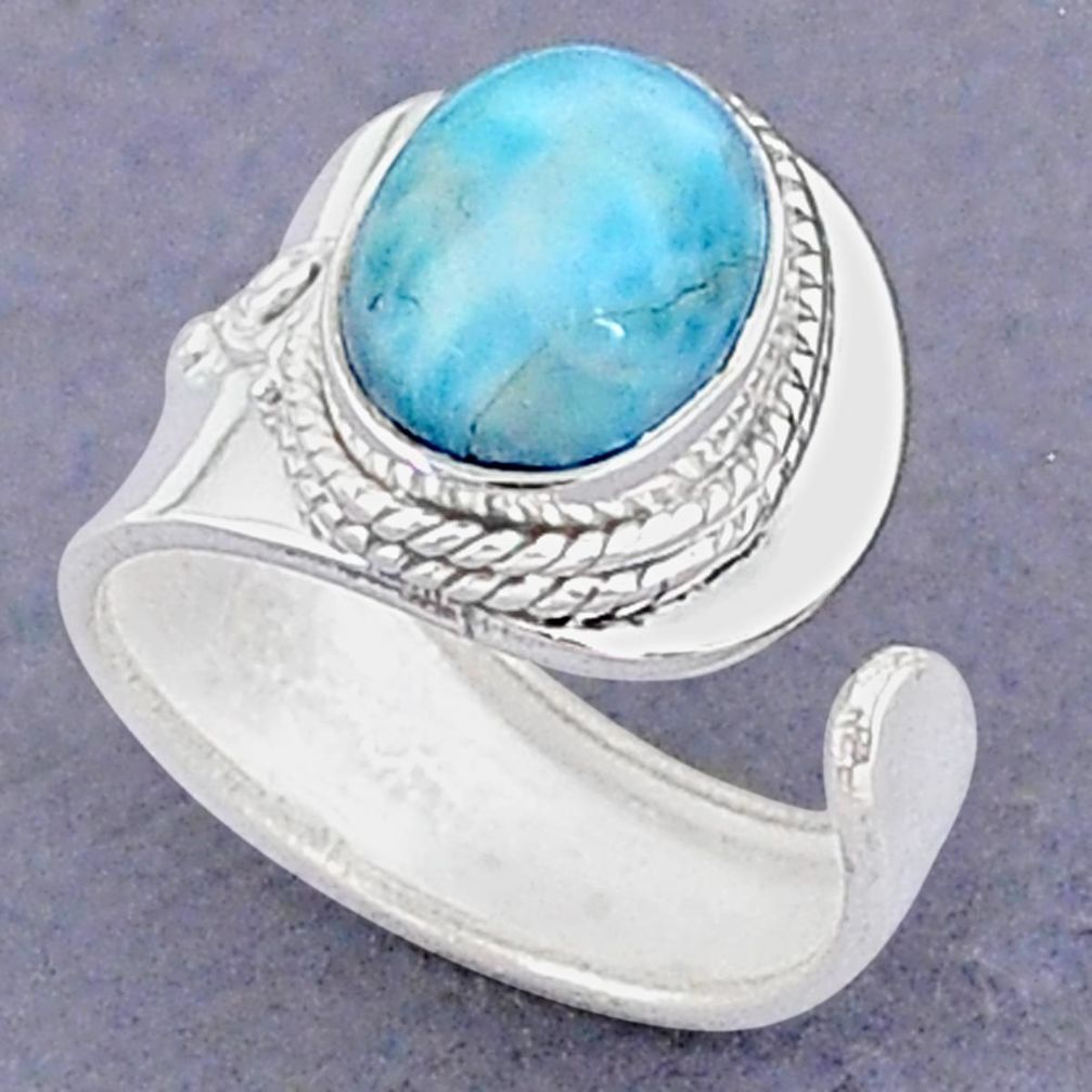 4.06cts natural blue larimar 925 sterling silver adjustable ring size 6 t8646