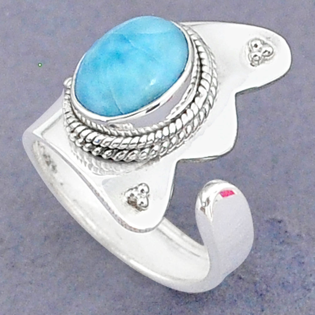 3.58cts natural blue larimar 925 sterling silver adjustable ring size 6 t8668