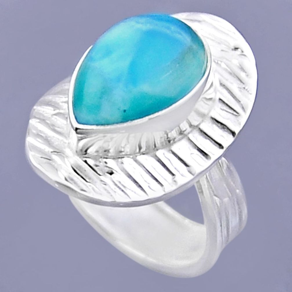 5.49cts natural blue larimar 925 sterling silver adjustable ring size 7 r54710