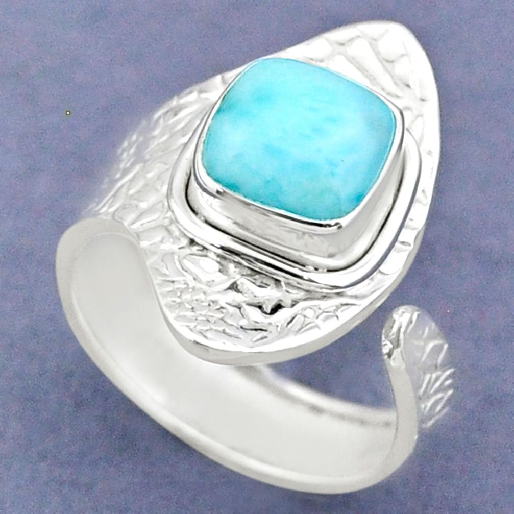 3.50cts natural blue larimar 925 sterling silver adjustable ring size 7 r63387