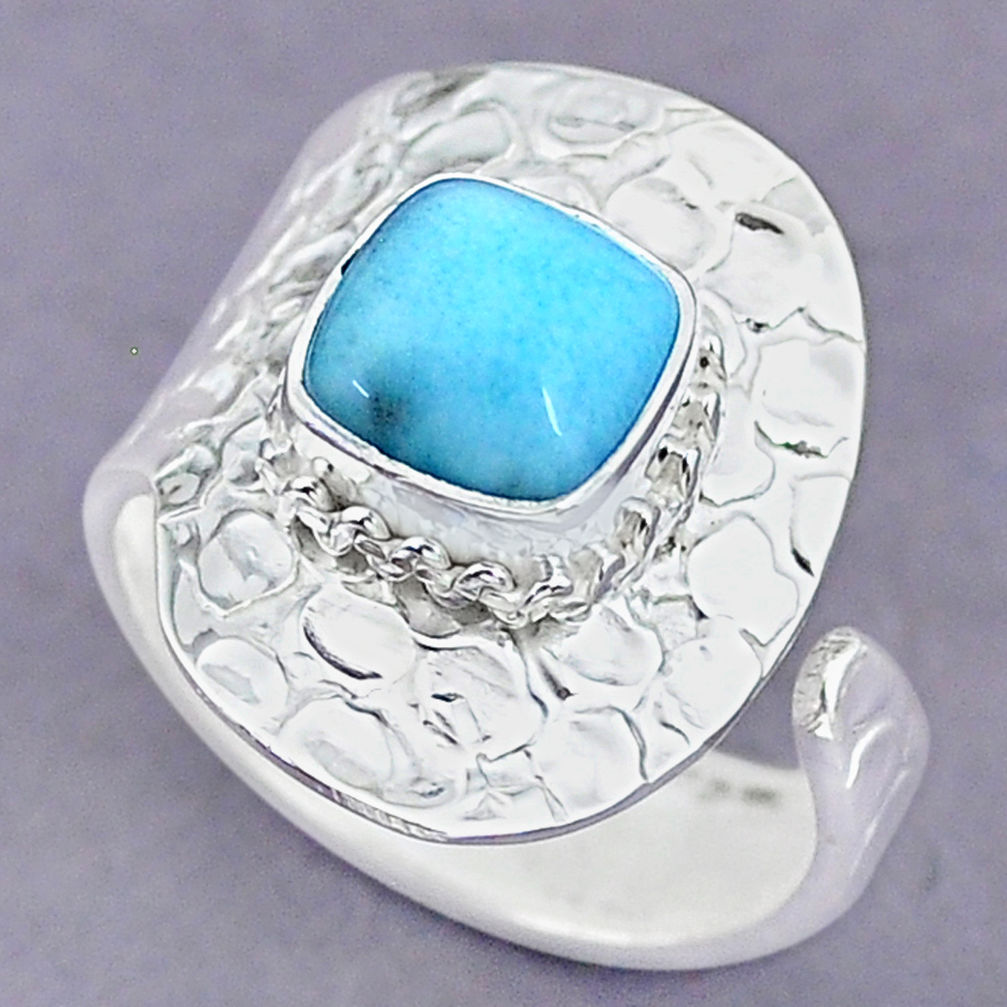 3.21cts natural blue larimar 925 sterling silver adjustable ring size 7 r90633