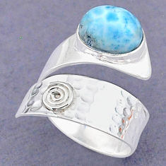 4.32cts natural blue larimar 925 sterling silver adjustable ring size 7 t8625
