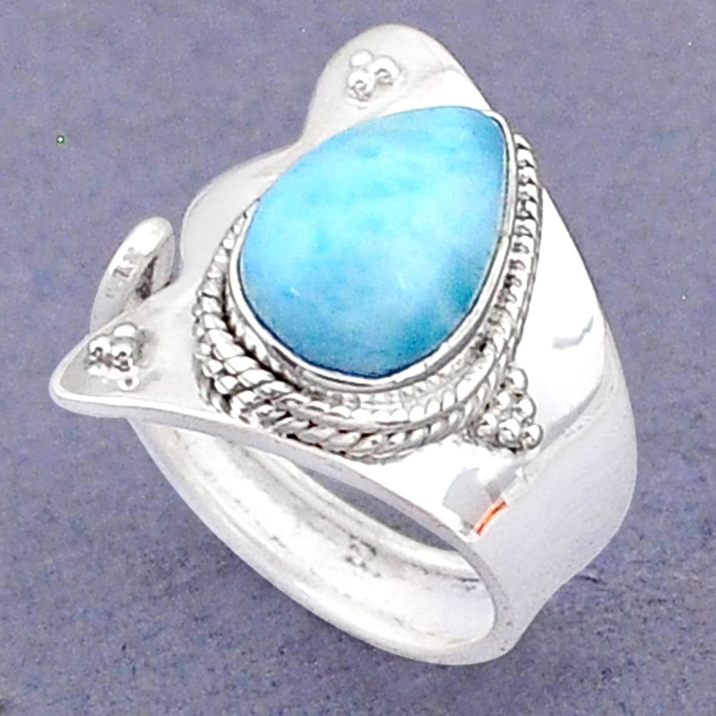 4.23cts natural blue larimar 925 sterling silver adjustable ring size 7 t8634