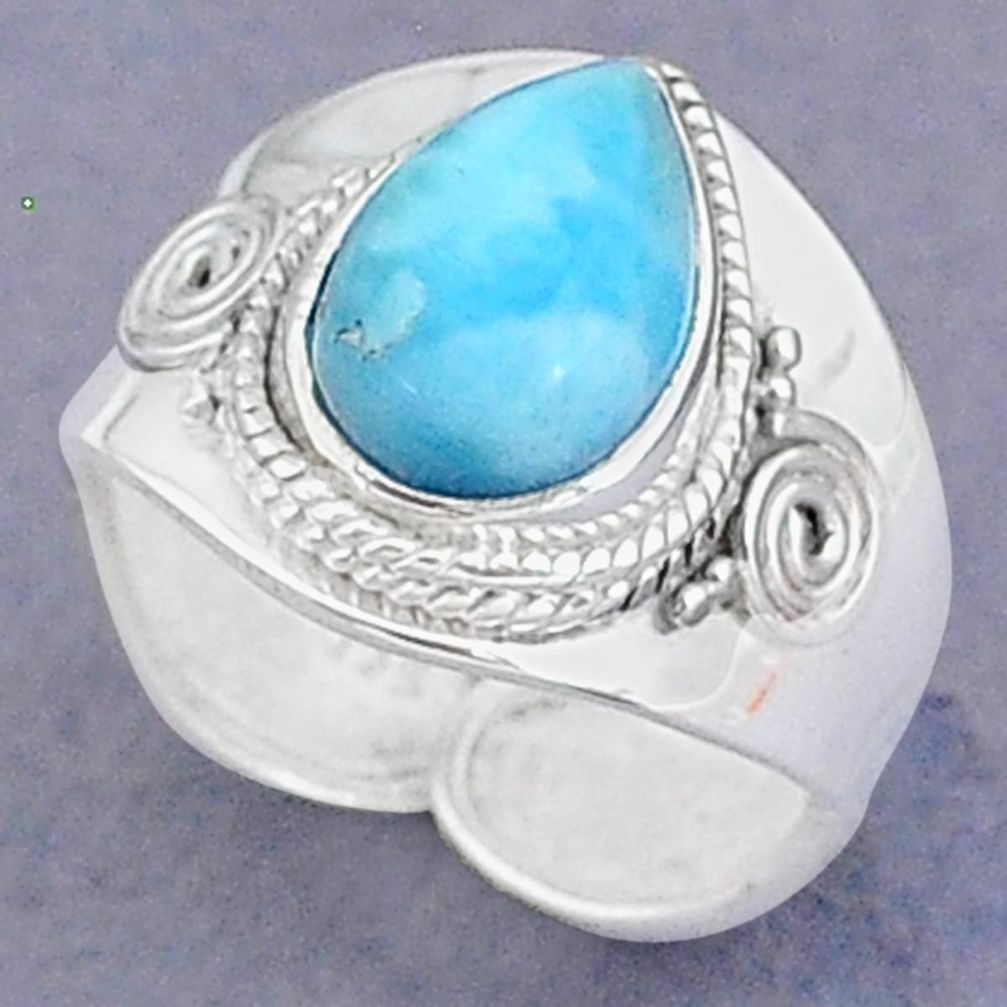 4.45cts natural blue larimar 925 sterling silver adjustable ring size 7 t8670