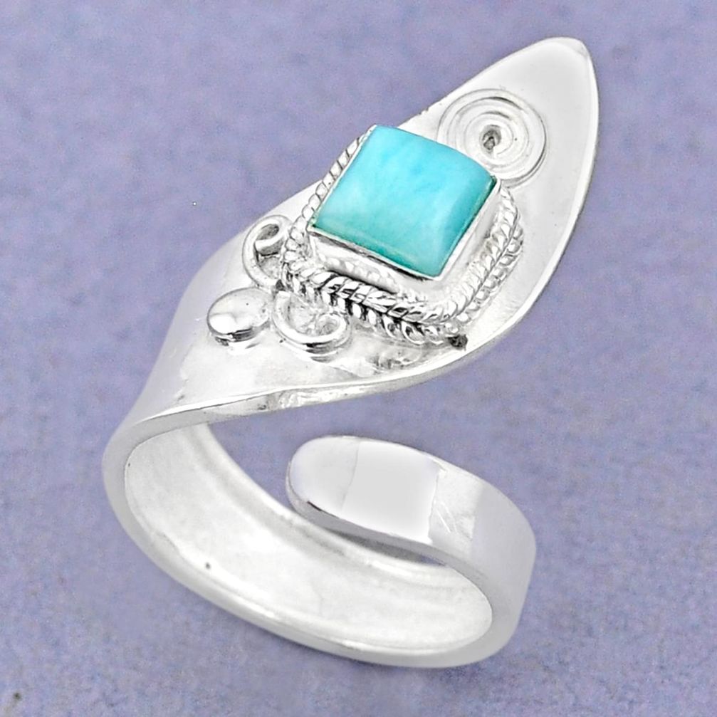 1.22cts natural blue larimar 925 sterling silver adjustable ring size 7 t88050