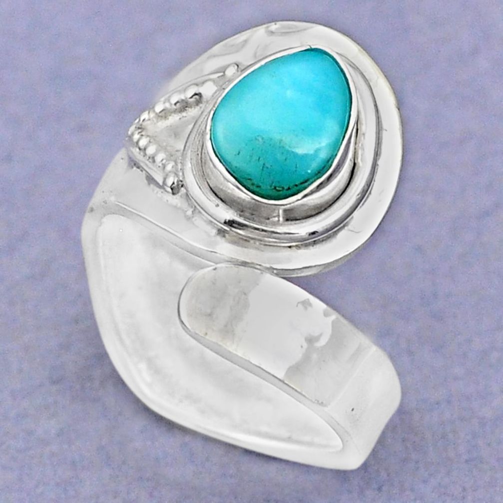 2.82cts natural blue larimar 925 sterling silver adjustable ring size 7 t88084