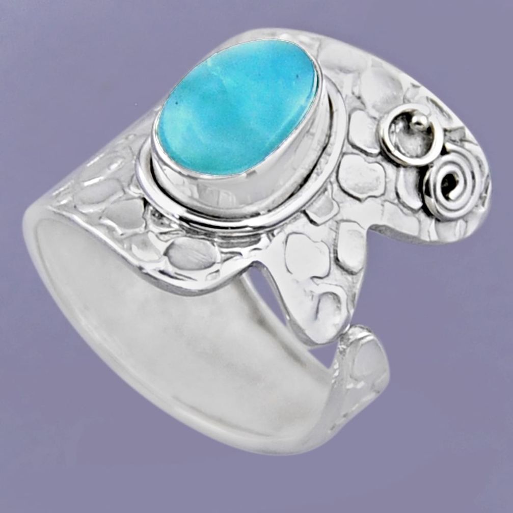 3.75cts natural blue larimar 925 sterling silver adjustable ring size 8 r54875