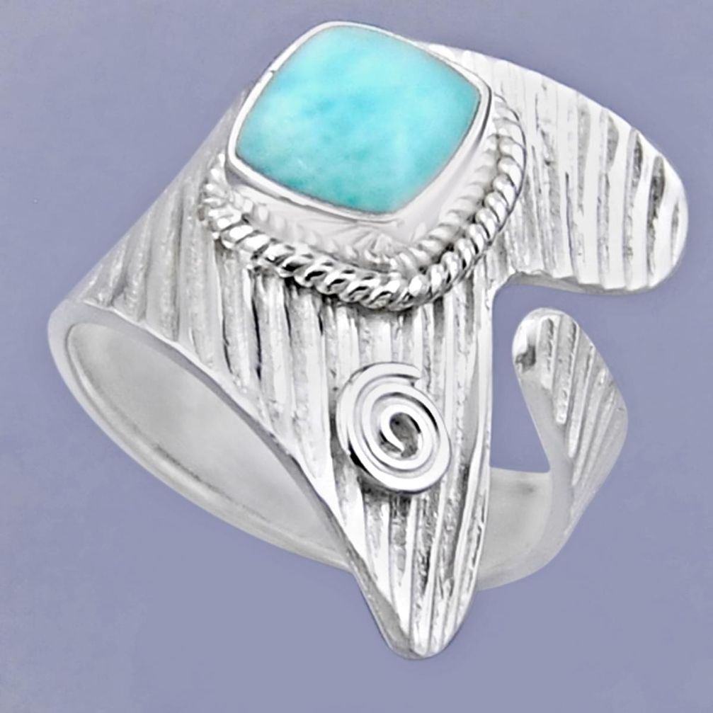 3.25cts natural blue larimar 925 sterling silver adjustable ring size 8 r54893