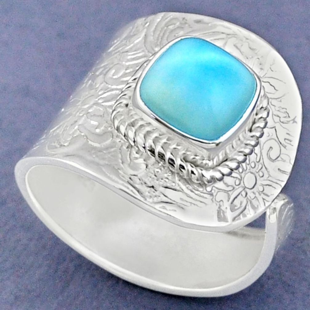 3.42cts natural blue larimar 925 sterling silver adjustable ring size 8 r63363