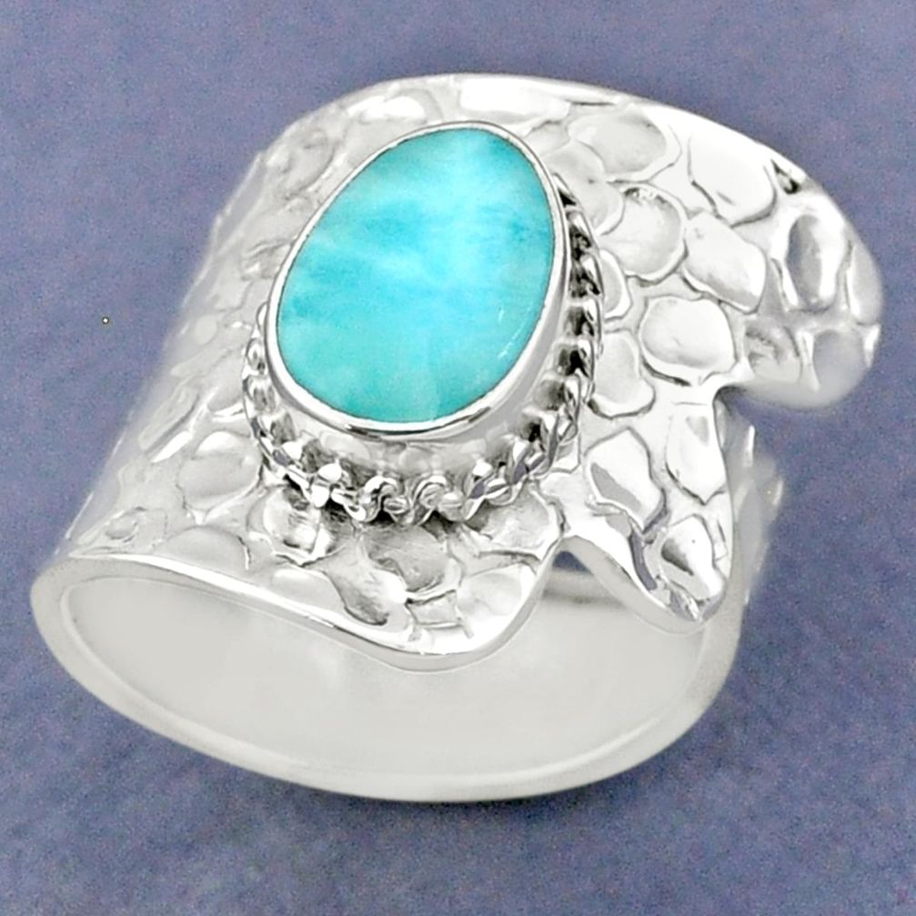 3.28cts natural blue larimar 925 sterling silver adjustable ring size 8 r63417