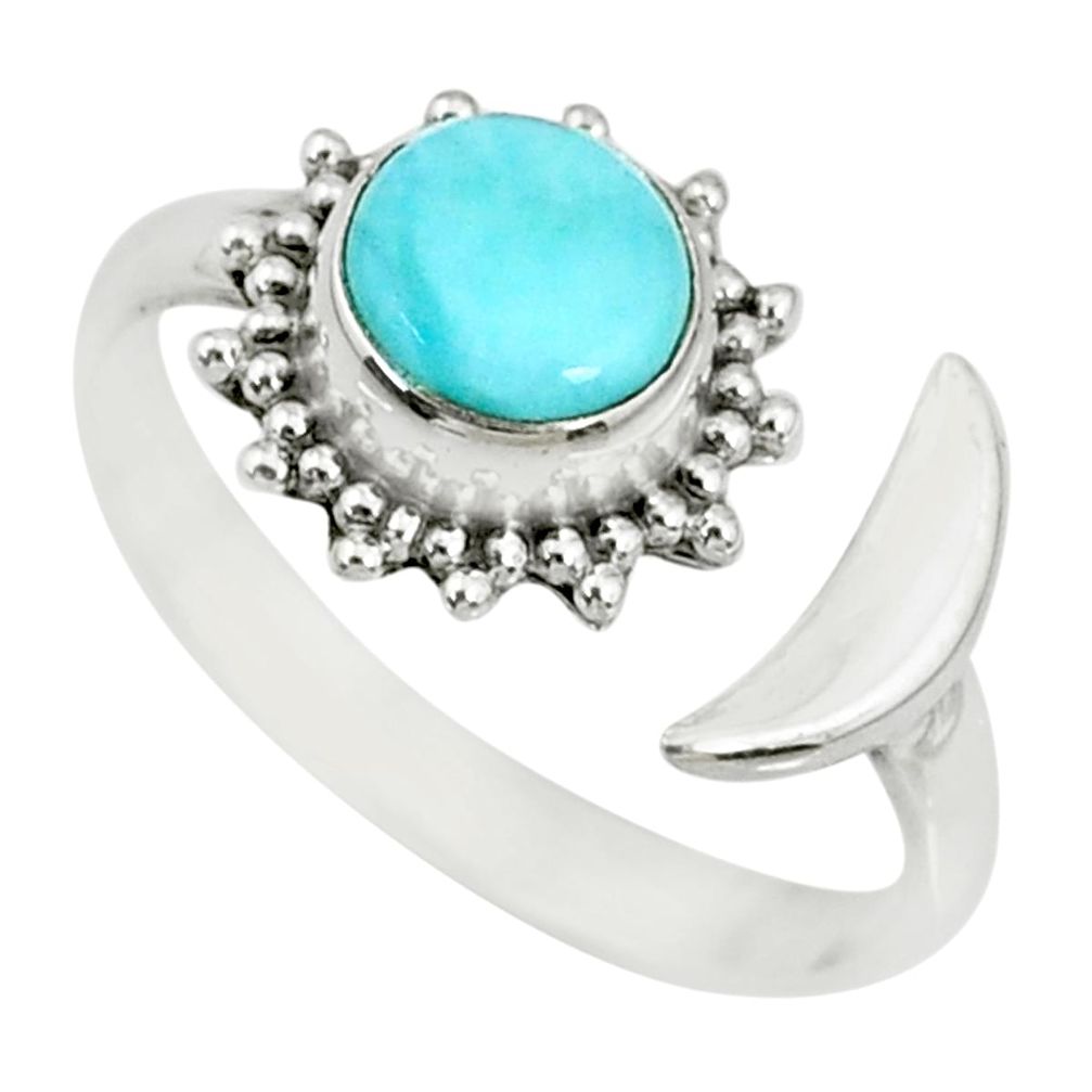 1.36cts natural blue larimar 925 silver adjustable moon ring size 8 r74607