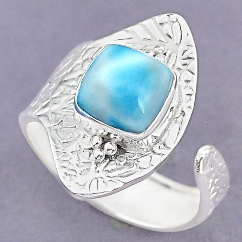 3.28cts natural blue larimar 925 sterling silver adjustable ring size 8 r90651