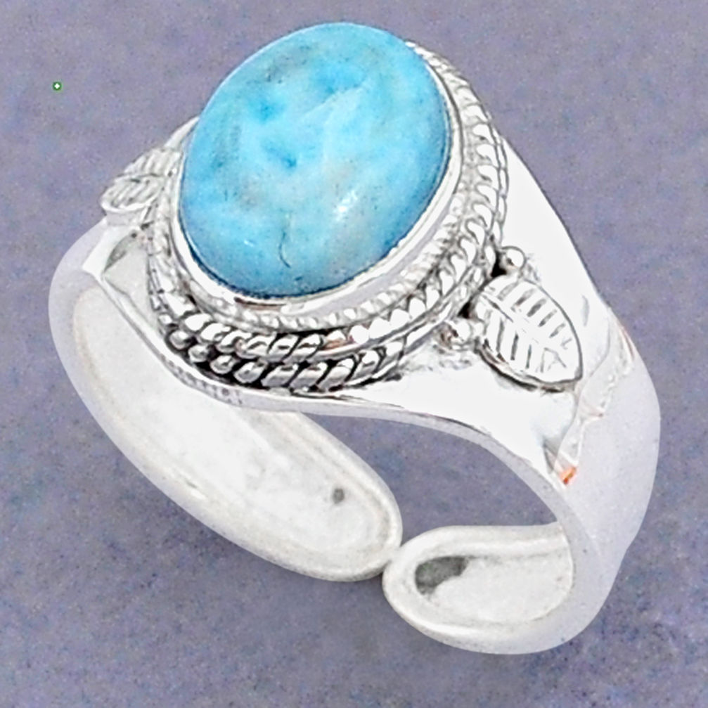 4.23cts natural blue larimar 925 sterling silver adjustable ring size 8 t8654