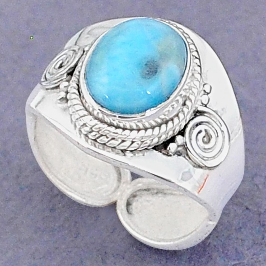 4.23cts natural blue larimar 925 sterling silver adjustable ring size 8 t8661