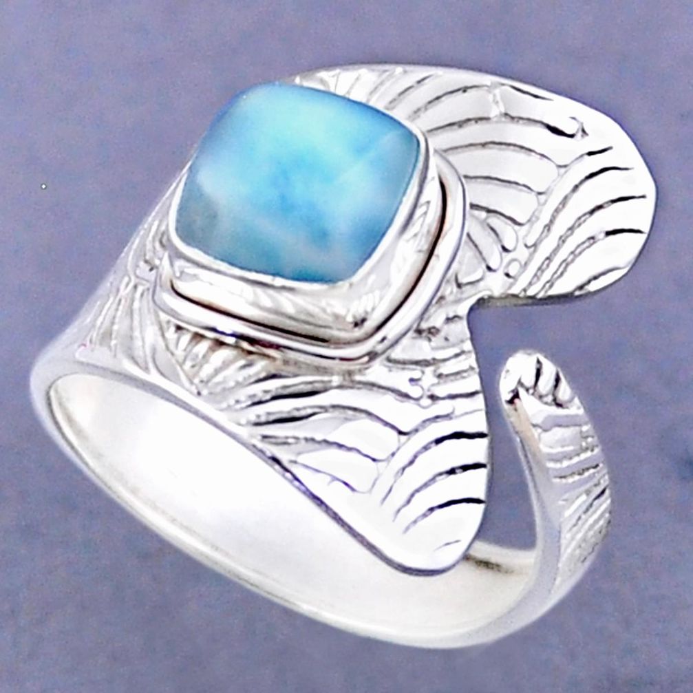 3.35cts natural blue larimar 925 sterling silver adjustable ring size 9 r54812
