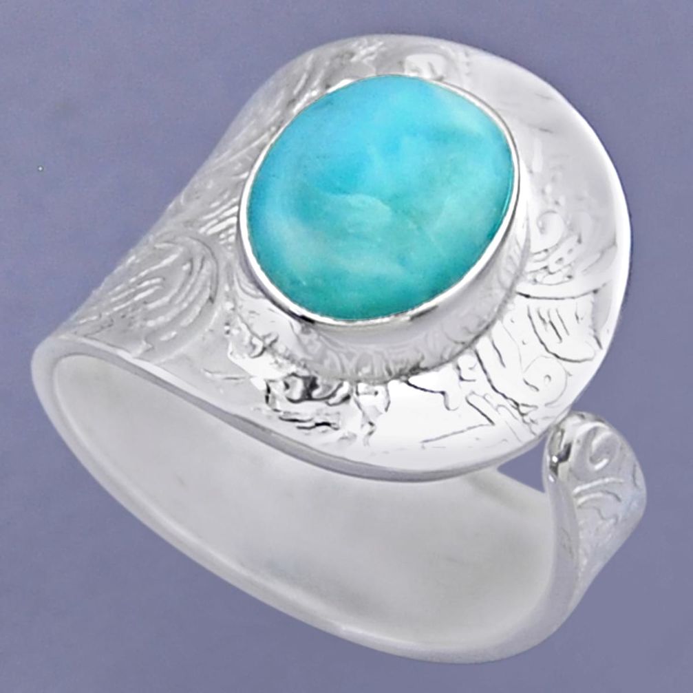 5.16cts natural blue larimar 925 sterling silver adjustable ring size 9 r54872