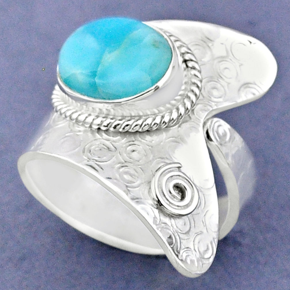 5.10cts natural blue larimar 925 sterling silver adjustable ring size 9 r63443