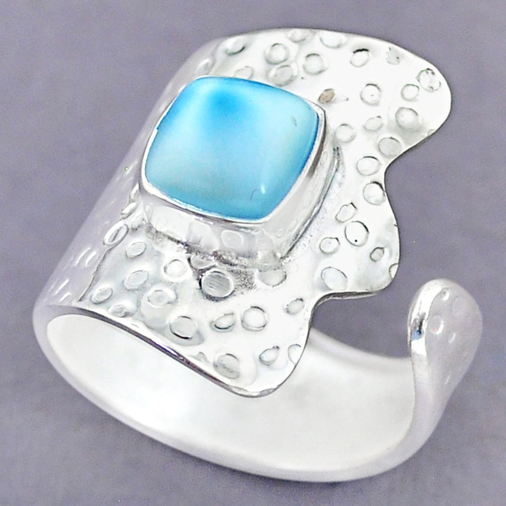 3.28cts natural blue larimar 925 sterling silver adjustable ring size 9 r90573