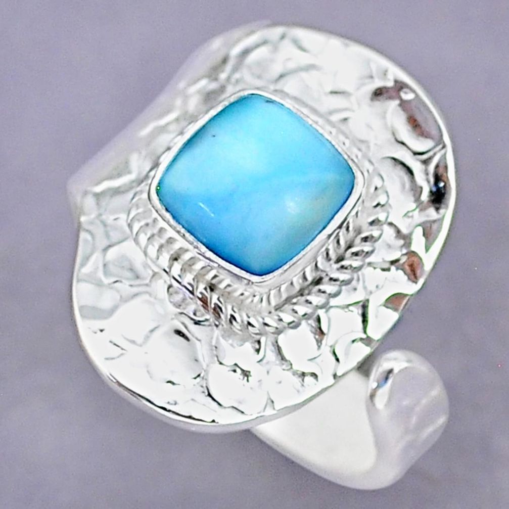 3.37cts natural blue larimar 925 sterling silver adjustable ring size 9 r90652