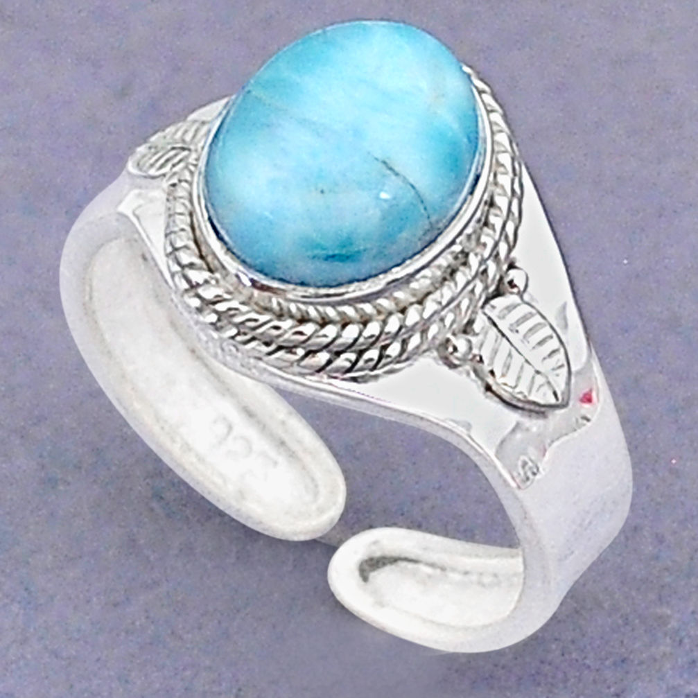 4.23cts natural blue larimar 925 sterling silver adjustable ring size 9 t8642