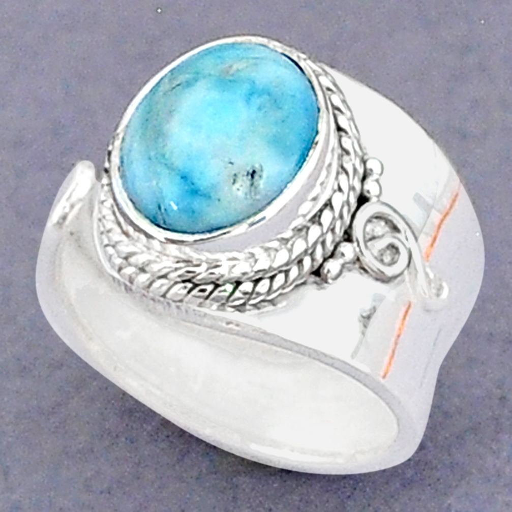 3.91cts natural blue larimar 925 sterling silver adjustable ring size 5.5 t8660