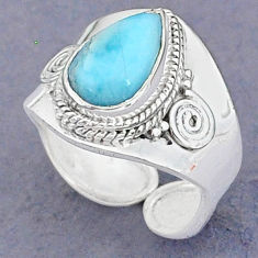 4.07cts natural blue larimar 925 sterling silver adjustable ring size 7.5 t8667