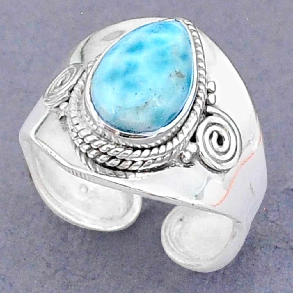 4.51cts natural blue larimar 925 sterling silver adjustable ring size 7.5 t8673