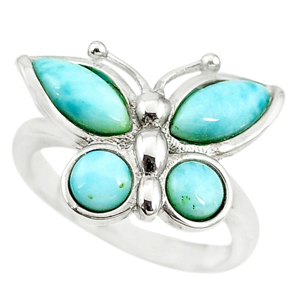 Natural blue larimar 925 sterling silver butterfly ring size 7 a68623 c15161