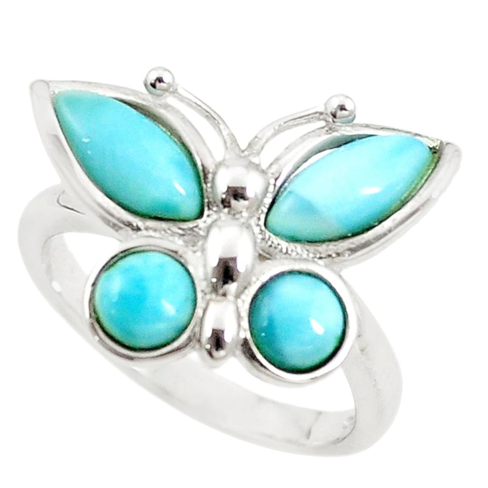 Natural blue larimar 925 sterling silver butterfly ring size 7 a68625 c15174