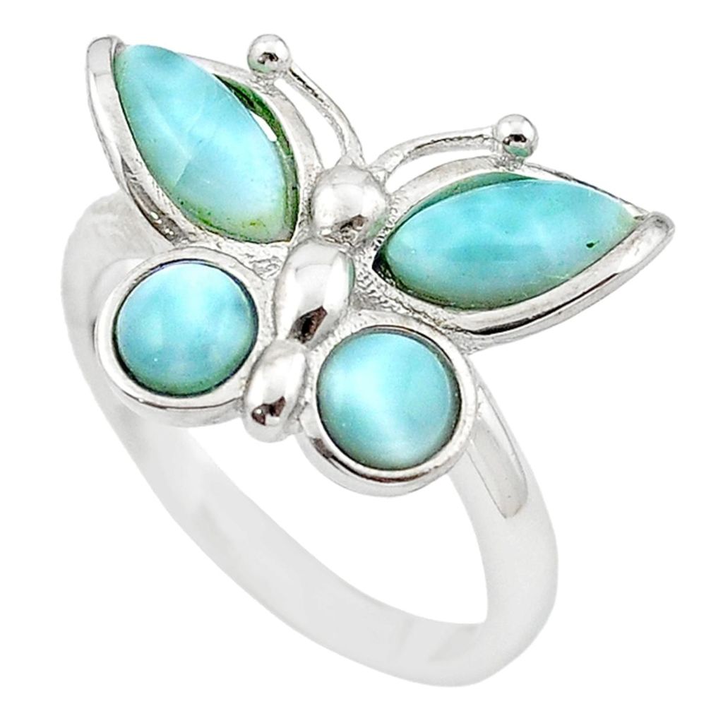 Natural blue larimar 925 sterling silver butterfly ring size 8 a63129 c15169