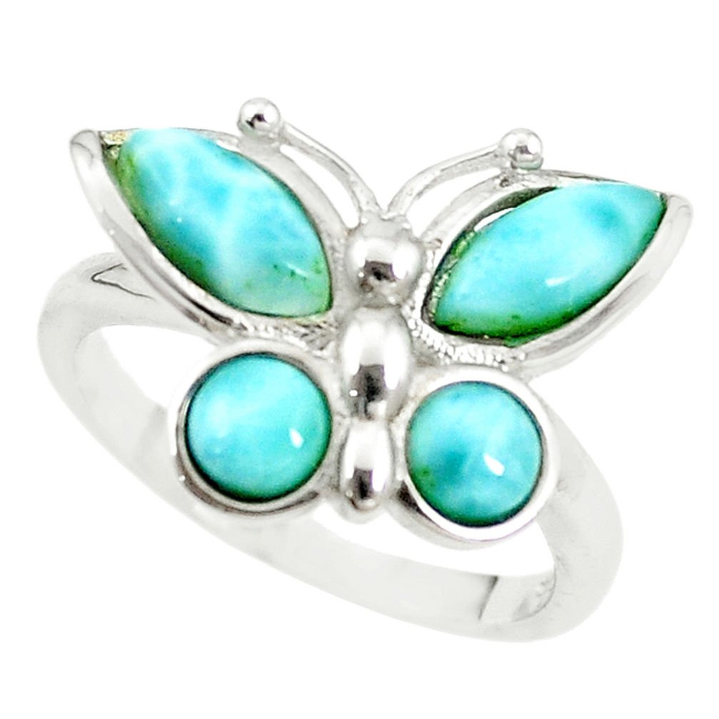 Natural blue larimar 925 sterling silver butterfly ring size 8 a68626 c15168