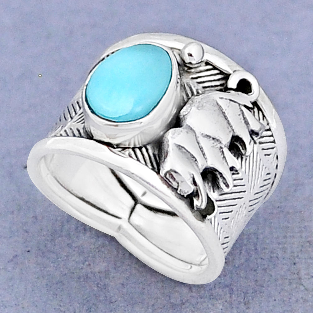 3.33cts natural blue larimar 925 sterling silver elephant ring size 7 y3573