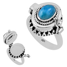 2.25cts natural blue larimar 925 sterling silver poison box ring size 5.5 n31993