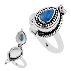 1.56cts natural blue larimar 925 sterling silver poison box ring size 9.5 n32006