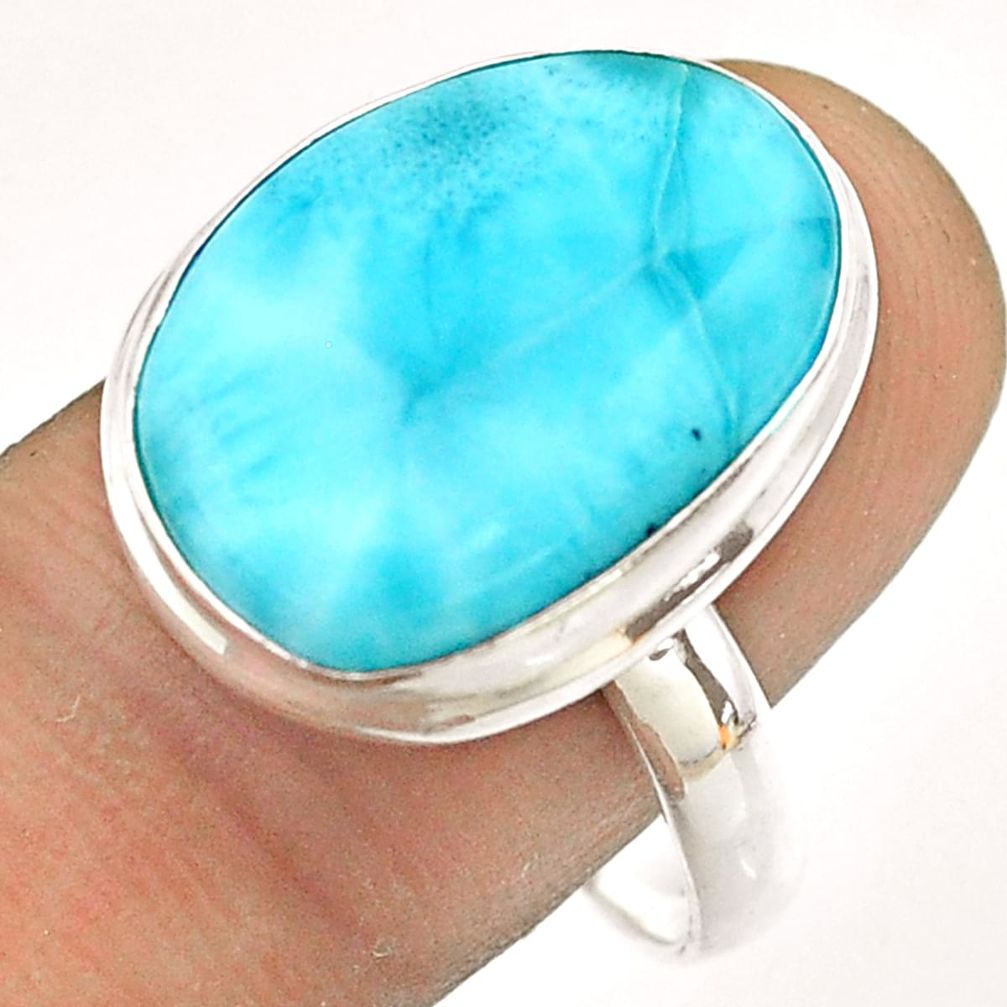 14.26cts natural blue larimar 925 sterling silver ring jewelry size 10 t54306