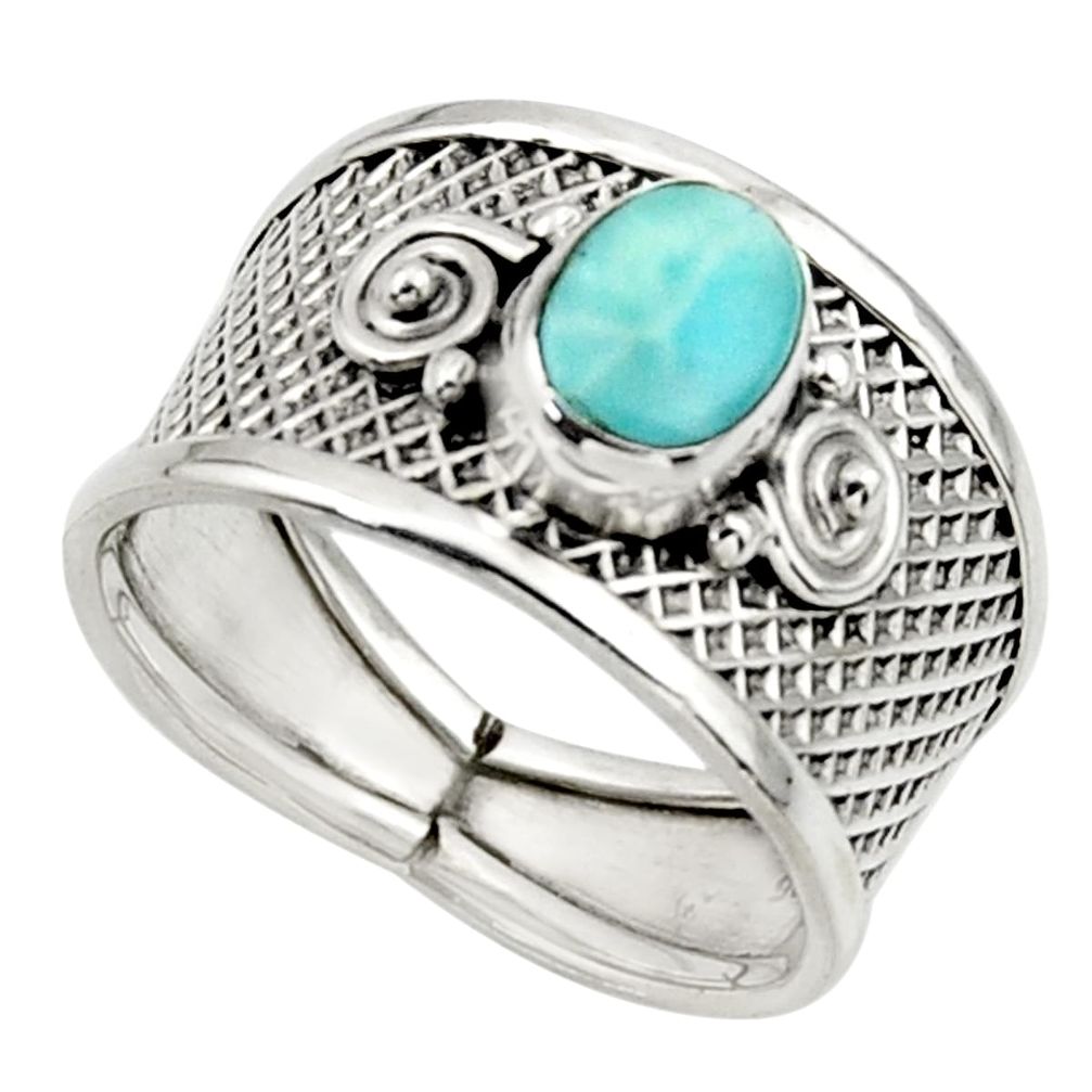 1.43cts natural blue larimar 925 sterling silver ring jewelry size 7 r44306