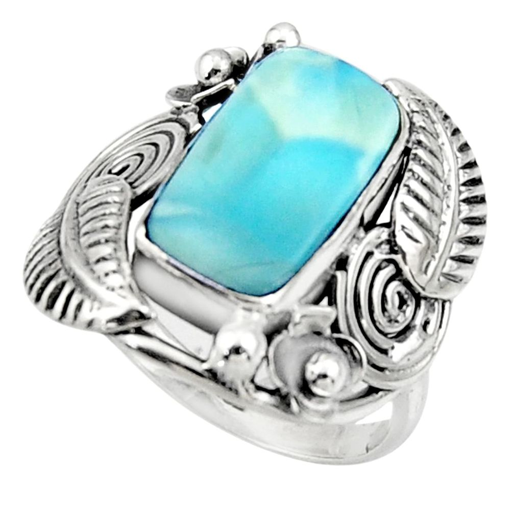 5.79cts natural blue larimar 925 sterling silver ring jewelry size 8 r44715