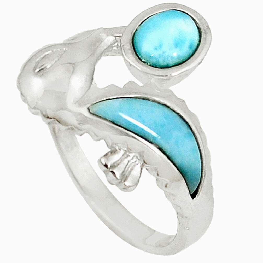 Natural blue larimar 925 sterling silver seahorse ring size 7.5 a60712 c15188