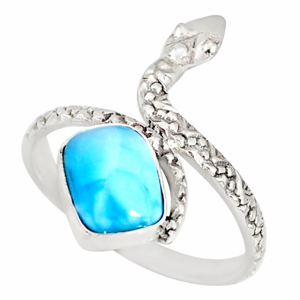 3.26cts natural blue larimar 925 sterling silver snake ring size 9.5 r78783