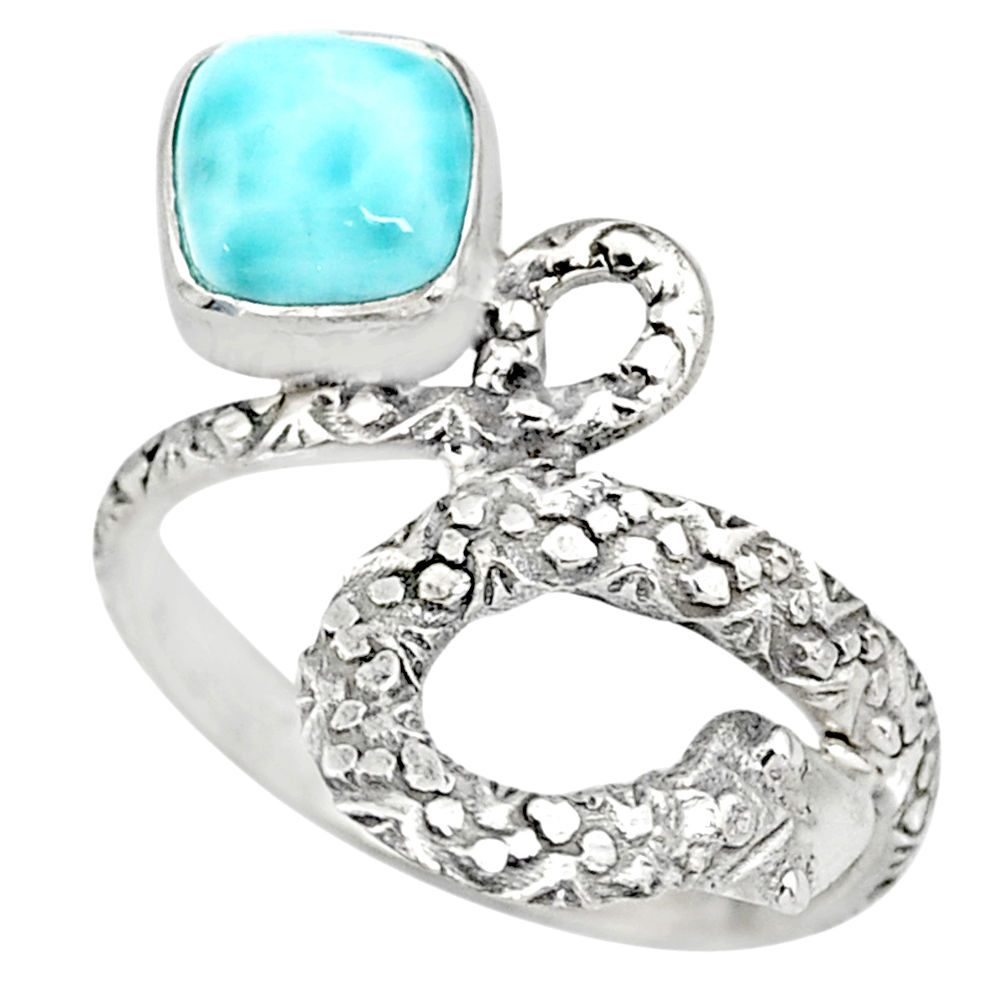 2.53cts natural blue larimar 925 sterling silver snake ring size 7.5 r82554