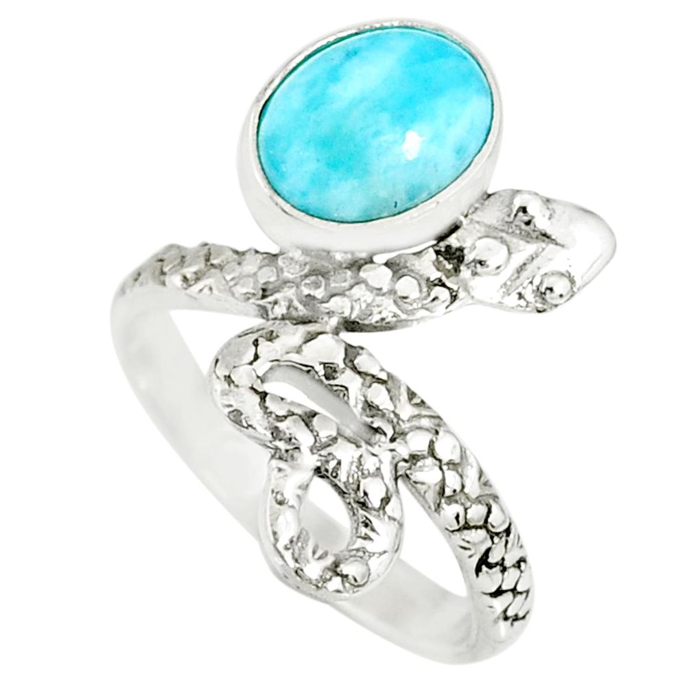 3.26cts natural blue larimar 925 sterling silver snake ring size 6 r78602