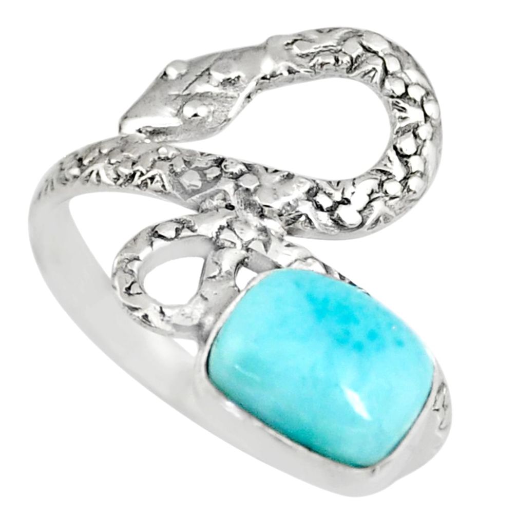 2.98cts natural blue larimar 925 sterling silver snake ring size 9 r82551